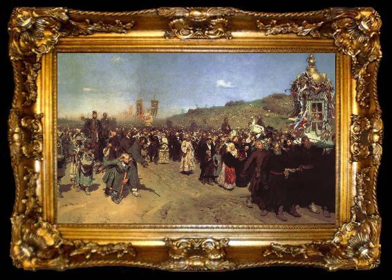 framed  Ilya Repin Religious Procession in the Province of Kursk, ta009-2
